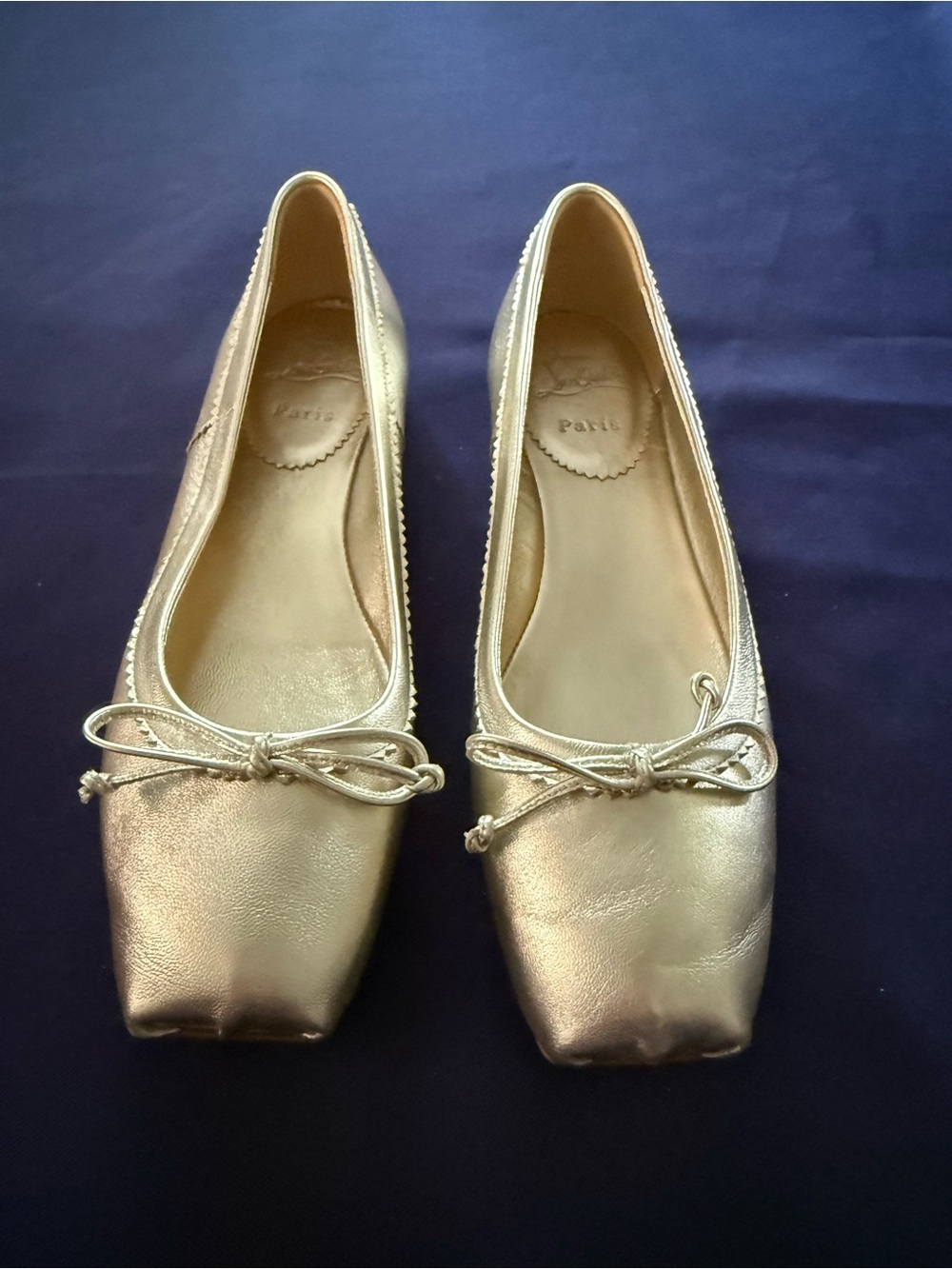 Christian Louboutin Metallic Gold Square-Toe Ballet Flats